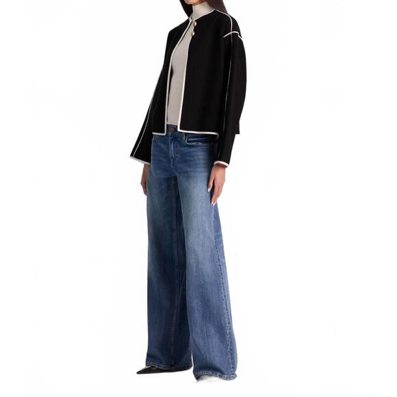 NEW ALICE + OLIVIA pearson sweater jacket in black/soft white - Picture 3 of 4